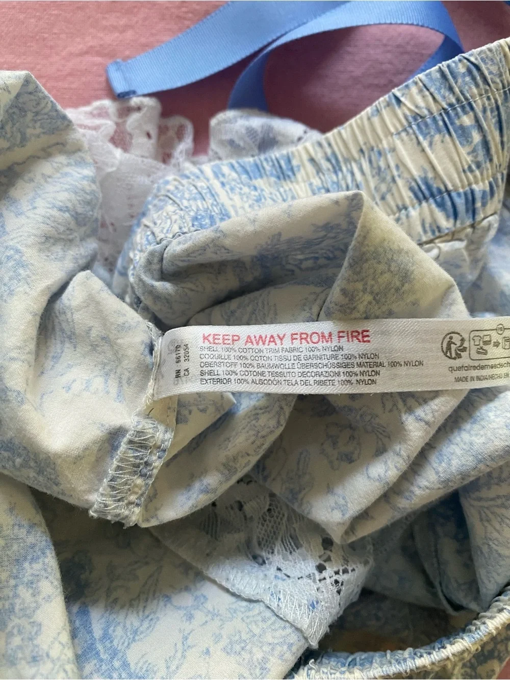 Anthropologie Blue White Toile Print Lace Trim Pajama Shorts Small